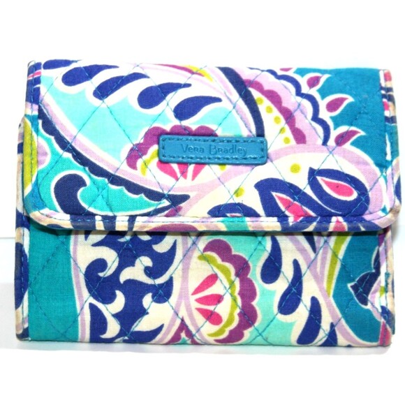 Vera Bradley Waikiki Paisley Blue RFID Trifold Wallet Billfold Quilted Card Slot - Picture 1 of 8